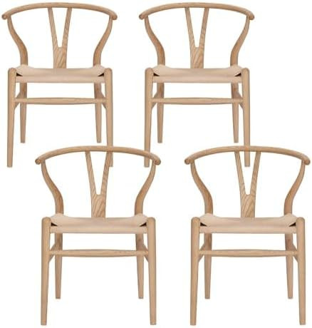 Wishbone Chair Natural Solid Wood Dining Chair/Hans Wegner Y Chair Rattan and Wood Accent Armrest... | Amazon (US)