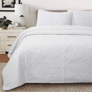 Classic Orient Damask Medallion Stitch Solid White 3-Piece Cotton Queen Bedding Quilt Set | The Home Depot