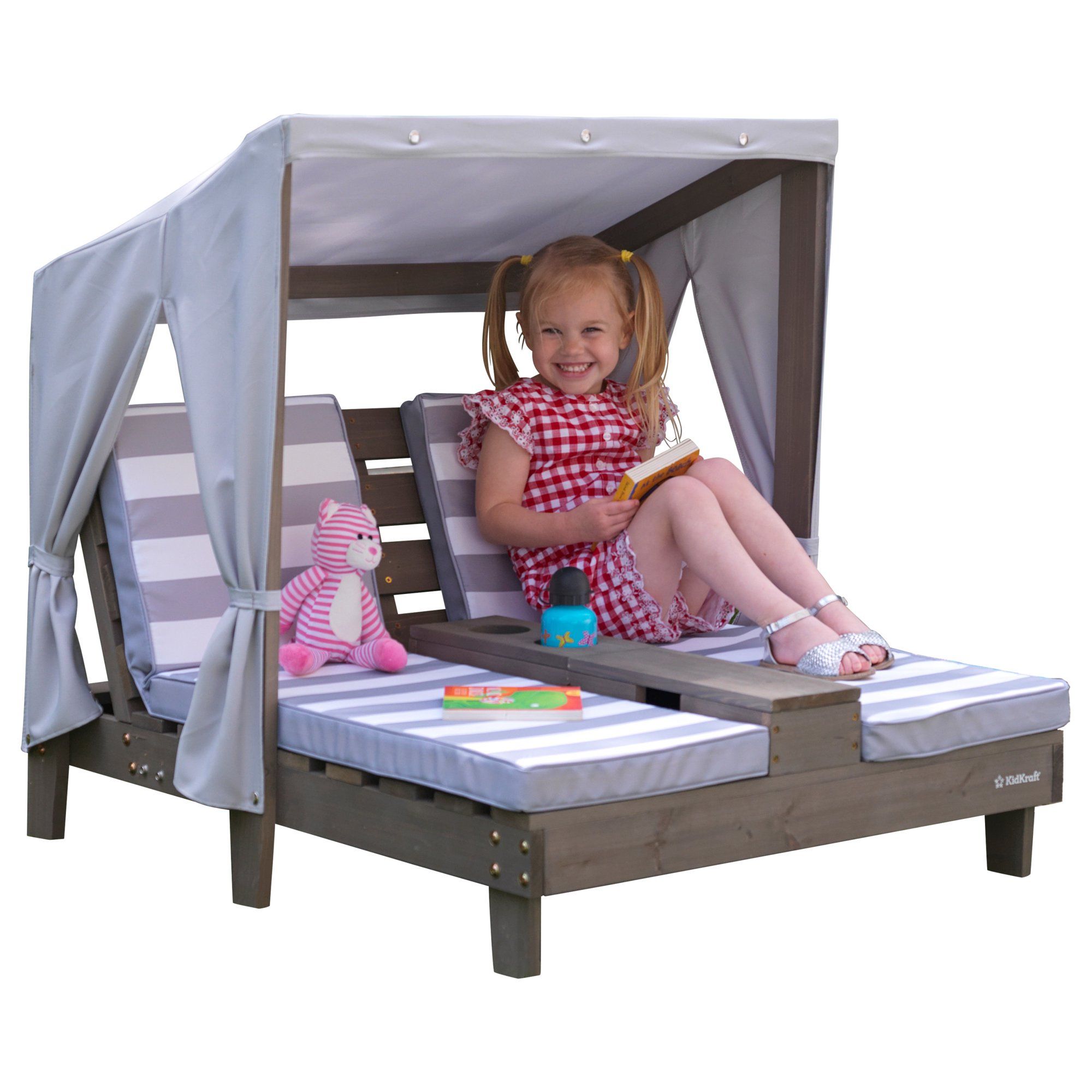 KidKraft Double Chaise Lounge with Cup Holders - Gray | Walmart (US)