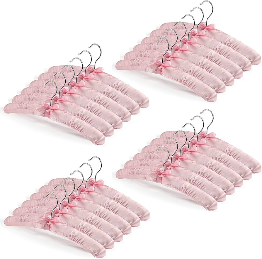 24 Pieces Satin Padded Hangers Satin Hangers with Anti-Rust Swiveling Hook Shoulder Hangers for H... | Amazon (US)