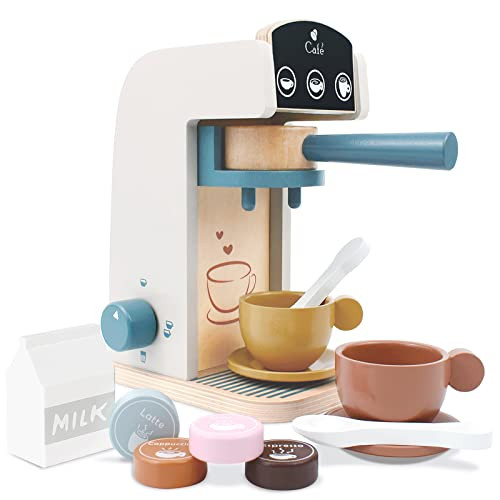 PairPear Kids Wooden Toys Coffee Maker Toy Espresso Machine Playset - Toddler Play Kitchen Access... | Amazon (US)