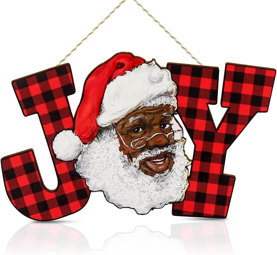 Black Santa African American Christmas Decorations Joy Letter Sign Red Buffalo Plaid Wood Joy Wal... | Amazon (US)