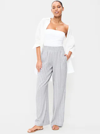 High-Waisted Linen-Blend Super Wide-Leg Pants | Old Navy (US)