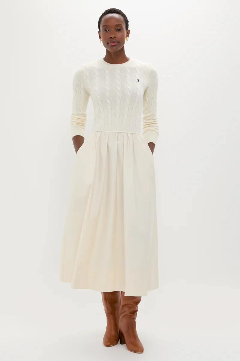 Authentic Cream Crewneck Long Sleeve Fit and Flare Dress | Tuckernuck (US)