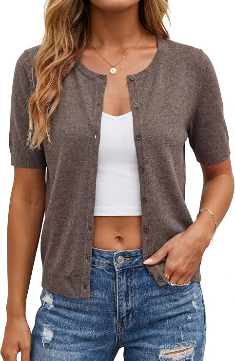 Arach&Cloz Women's Wool Blend Cropped Lightweight Short Sleeve Summer Business Casual Cardigan To... | Amazon (US)