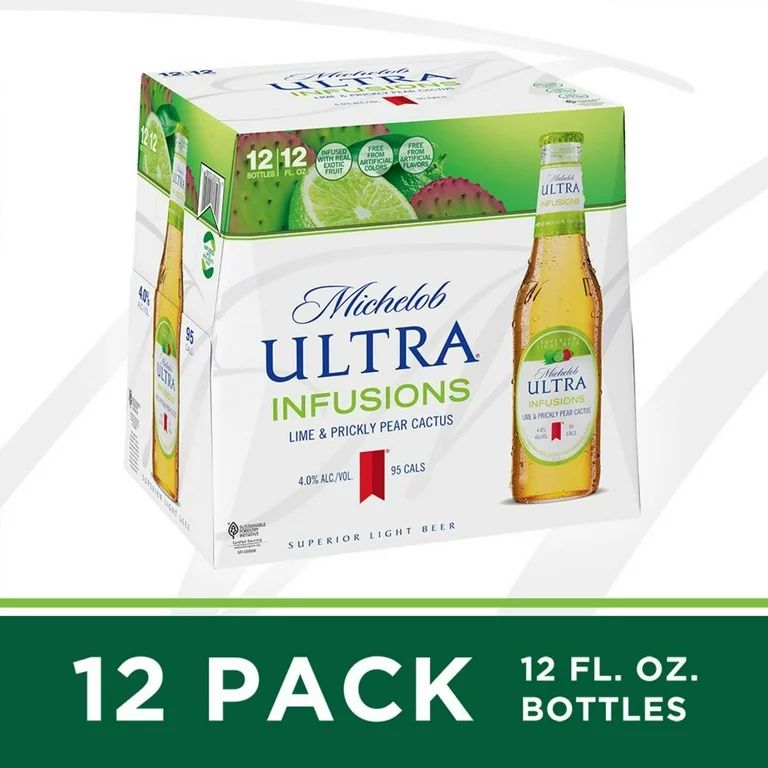 Michelob ULTRA Infusions Lime & Prickly Pear Cactus Light Beer, 12 Pack Beer, 12 FL OZ Bottles | Walmart (US)