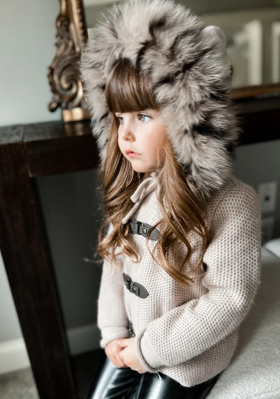 Honeycomb Beige Cashmere Pram Coat with Animal Print Trim | petite maison kids