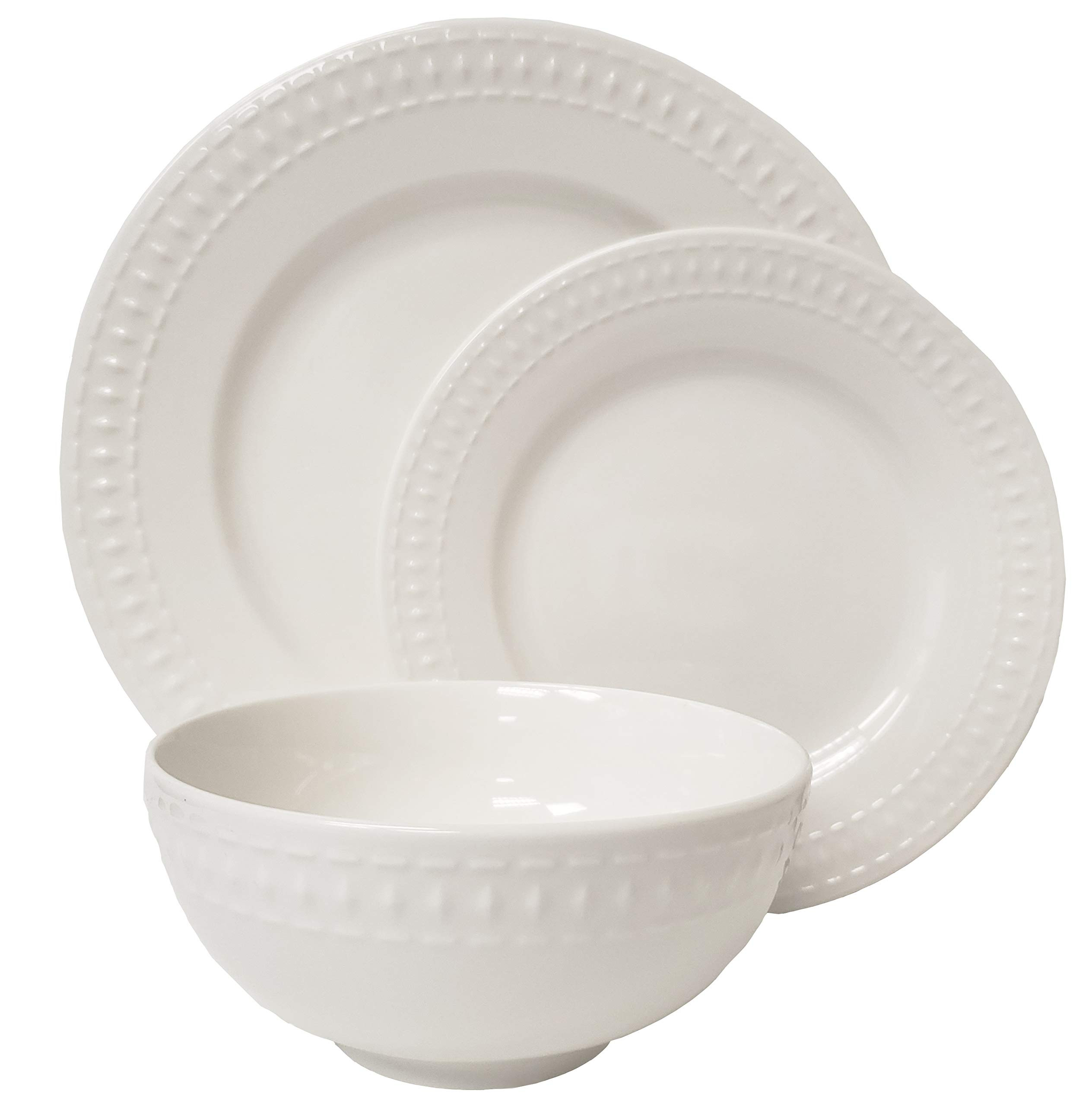 Tabletops Gallery Embossed White Porcelain Round Dinnerware - Bloom 12 Piece Dinnerware Set | Amazon (US)