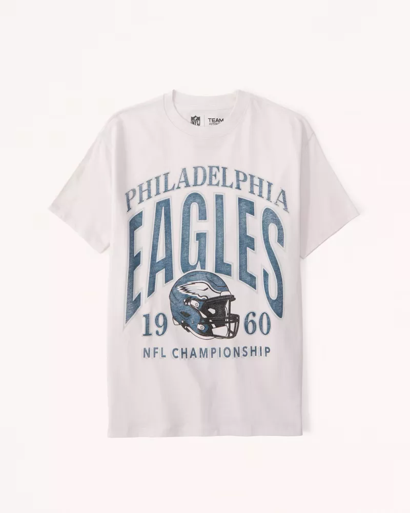 Women's Philadelphia Eagles Graphic Oversized Sunday Crew in Light Grey | Size Xs | Abercrombie & Fitch