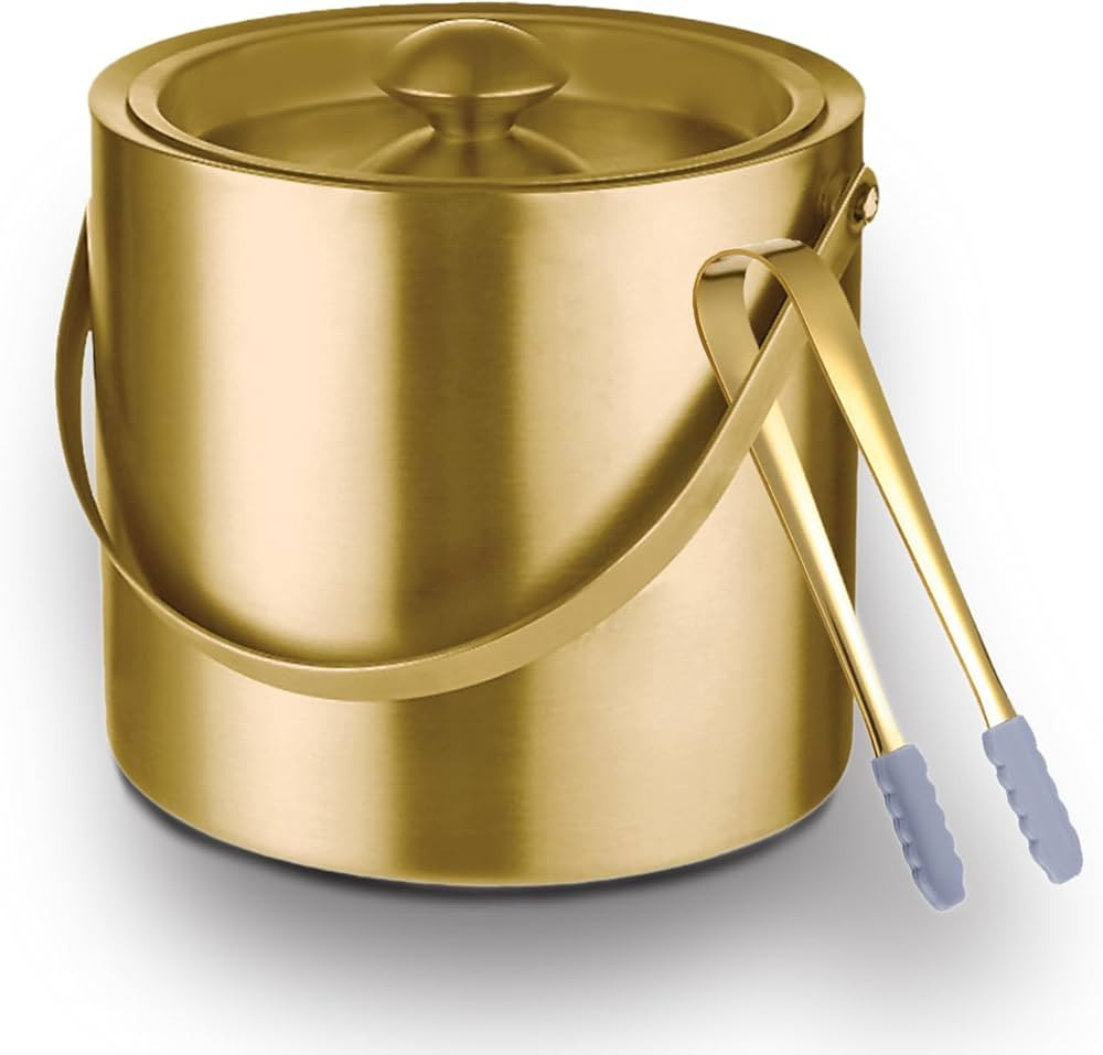 Gold Ice Bucket with Lid, Handle and Tong Insulated Stainless Steel Champagne Bucket 3L Wine Buck... | Amazon (US)