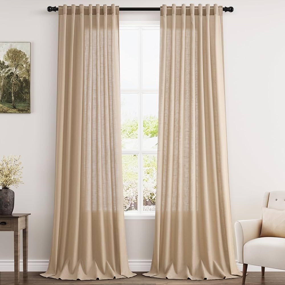 Extra Long Curtain 108 Inches Long 2 Panels Set Back Tab Tan Brown Linen Drapes for Living Room N... | Amazon (US)