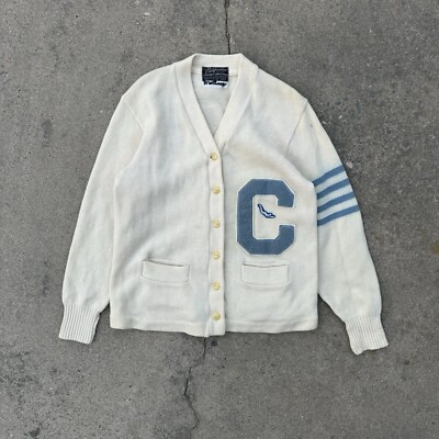 Vintage 60s The Californian Award Sweater Letterman Wool Varsity Cardigan White | eBay CA