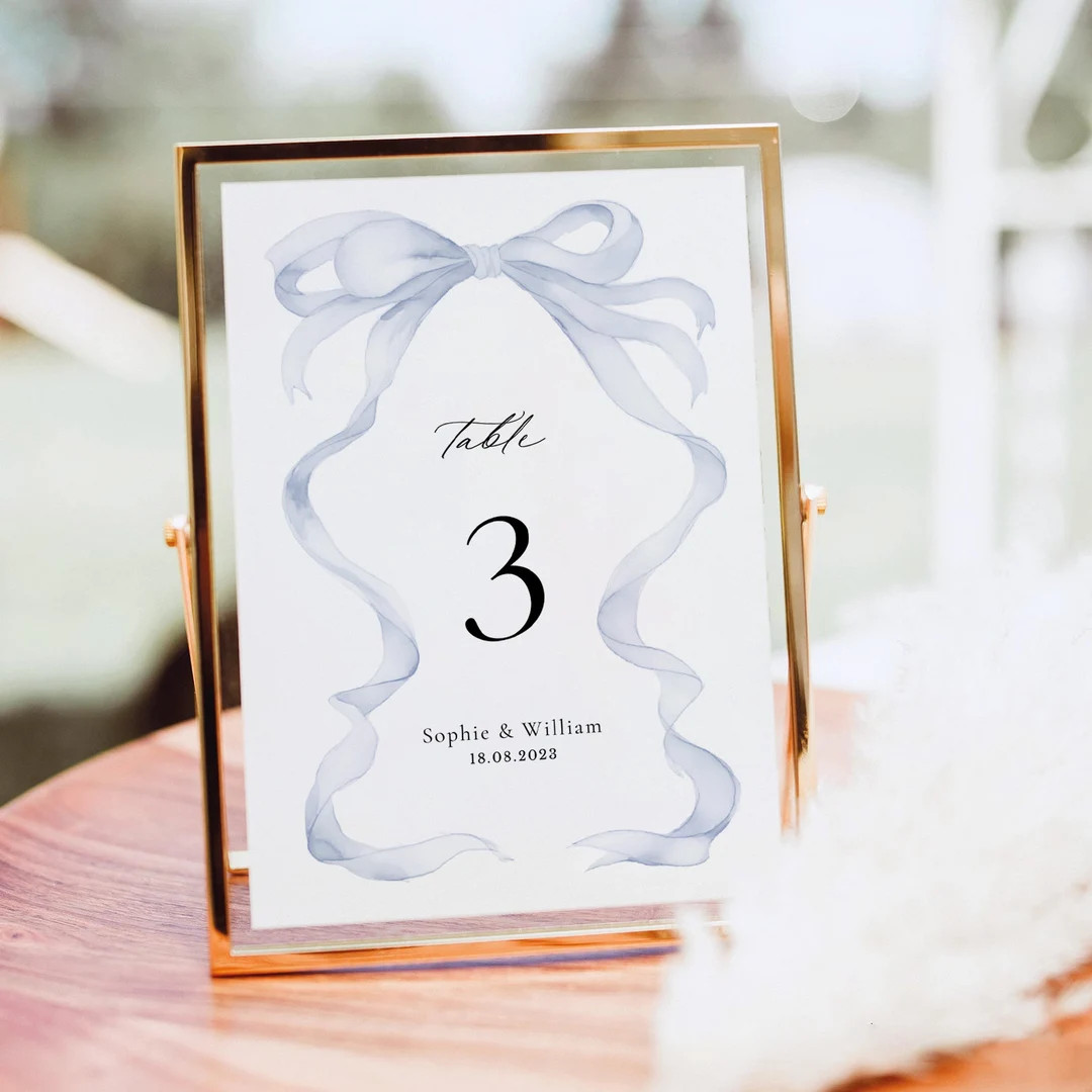 Blue Bow Wedding Table Numbers Template, Printable Table Numbers, Wedding Table Numbers, Blue Bow... | Etsy (US)