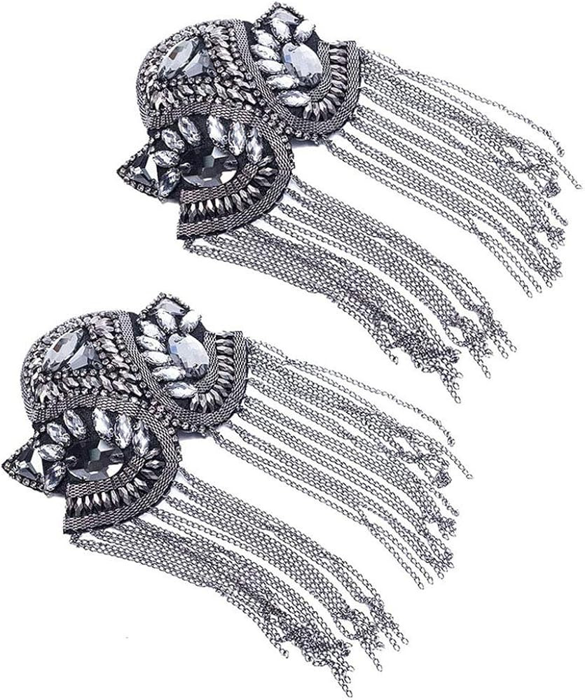 Women Children Shoulder Epaulet Crystal Beads Chain Shoulder Brooch Boards Badge Stage Dress Meda... | Amazon (US)
