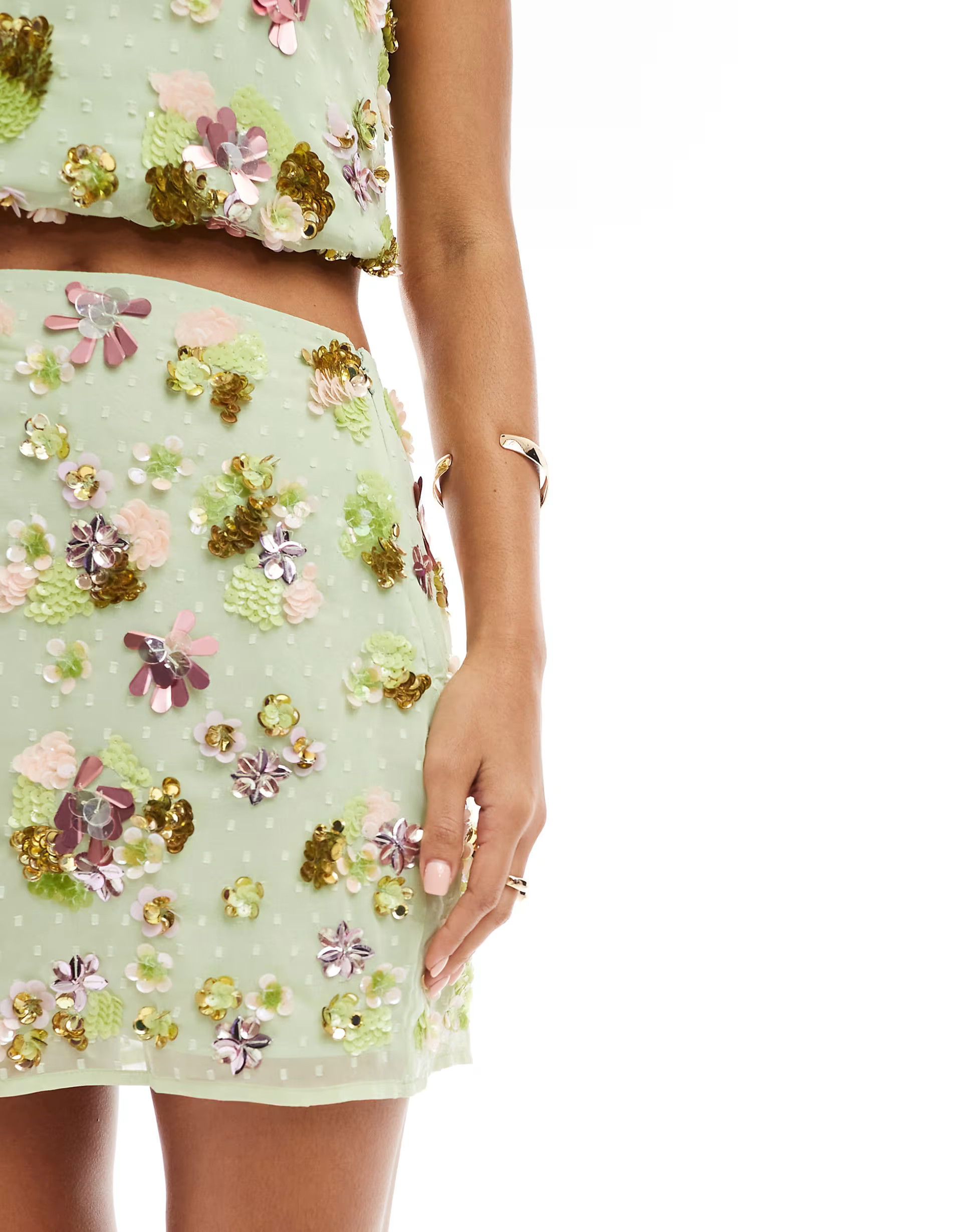 ASOS DESIGN 3D flower embellishment mini skirt in green | ASOS (Global)