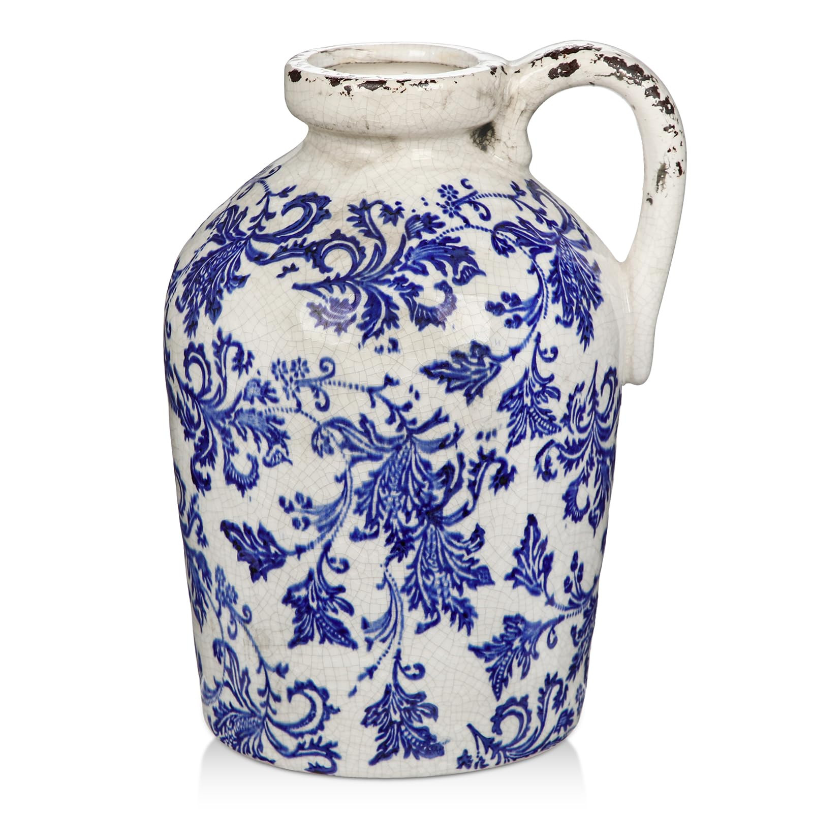 Oairse Ceramic Rustic Farmhouse Vase 9 inch Ceramic Blue and White Vase for Centerpieces Pampas G... | Amazon (UK)