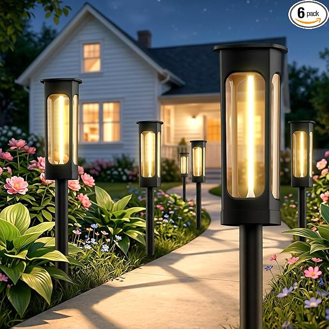 Solar Pathway Lights Outdoor 6 Pack, Upgraded Brighter 6 Inch extended filament Solar Garden Ligh... | Amazon (US)