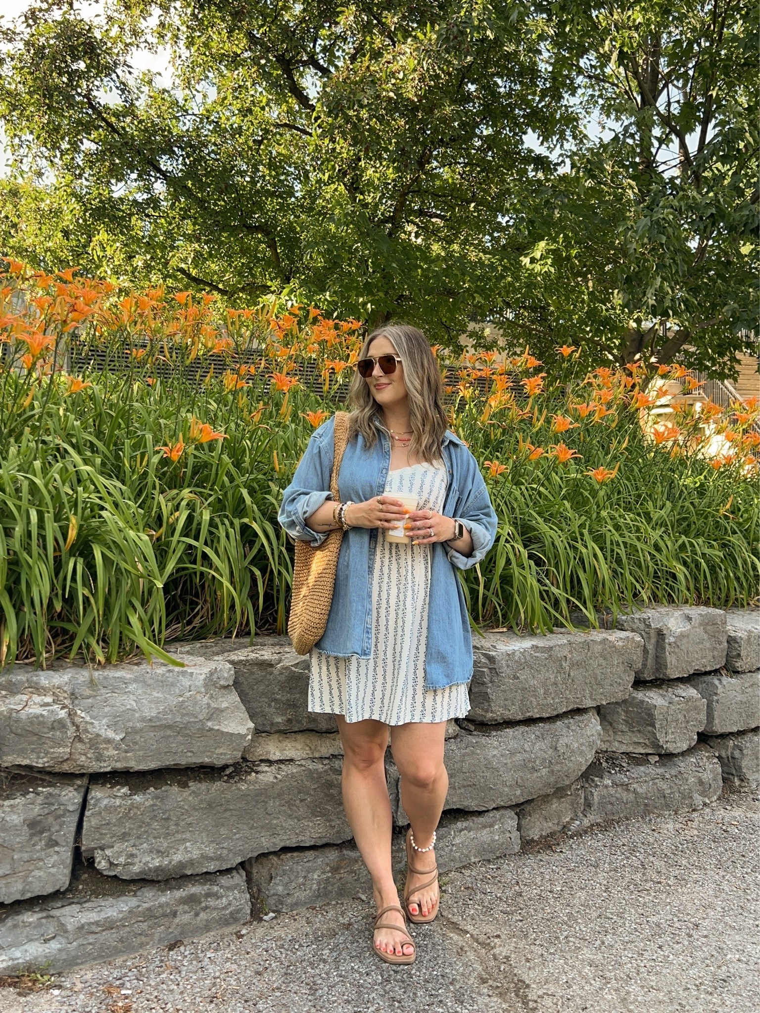 Casual summer outfit! Wearing my usual size L in both dress and denim shirt. I’m a 9.5-10 shoe and wear a 10 in the crocs sandals. Canadian links are under “similar products”

#LTKsummer #LTKmidsize #LTKdresses