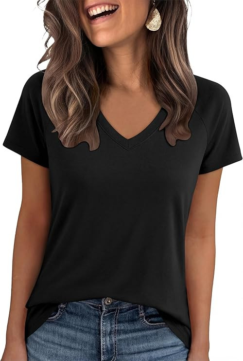 ANRABESS Womens Short Sleeve V Neck Tshirts - Soft Business Casual Tops, Trendy Versatile Basic T... | Amazon (US)