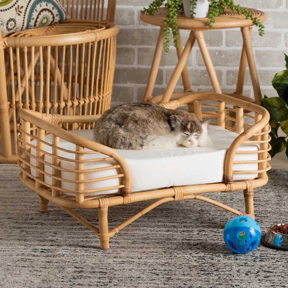 Tucker Murphy Pet™ Malino Modern Bohemian  Natural Brown Rattan Pet Bed With Cushion & Reviews ... | Wayfair North America