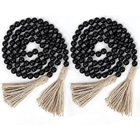 58in Wood Bead Garland with Tassels,Farmhouse Beads Rustic Country Decor Prayer Boho Beads Wall Hang | Amazon (US)