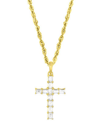 Cubic Zirconia Baguette Cross 18" Pendant Necklace in 10k Gold | Macy's