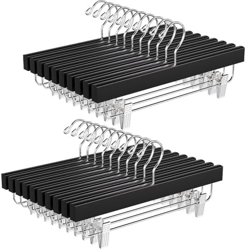 BAGAIL 20 Pack Wooden Pants Hangers with Adjustable Clips, 360°Swivel Hook Space Saving Skirt Ho... | Amazon (US)