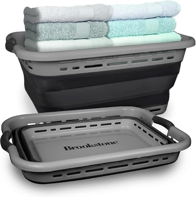 BROOKSTONE 11 GALLON XL 24" Collapsible Laundry Basket & Clothes Hamper, Comfort Non-Slip Handles... | Amazon (US)