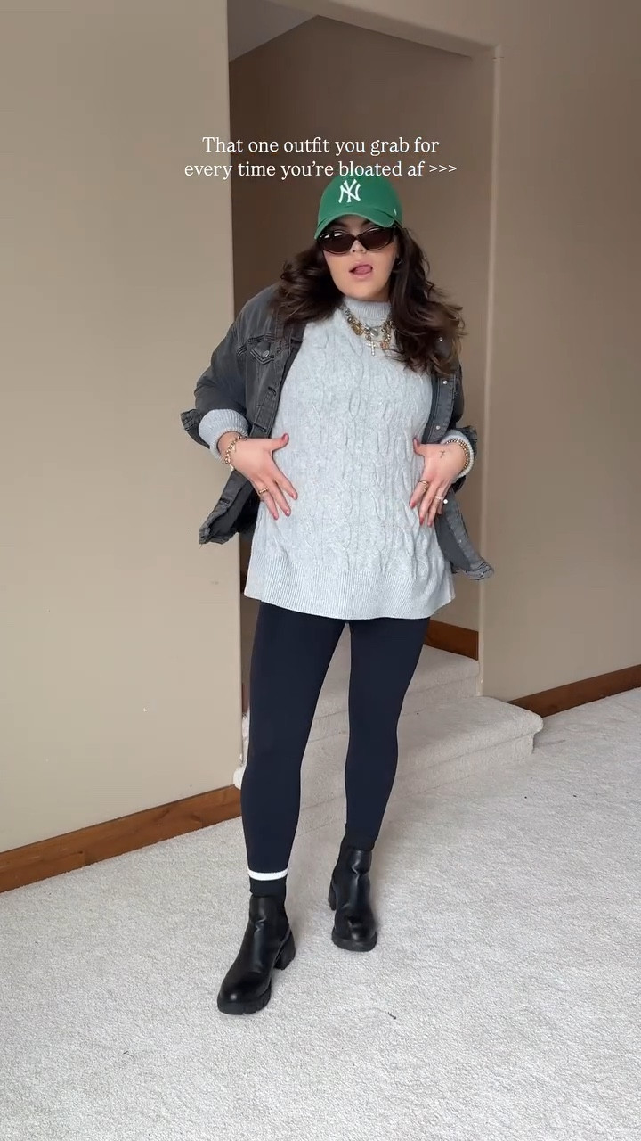 The ultimate bloat covering sweater you’ll wear on repeat!!! Anyone else have a comfort outfit for those days you feel like 💩? 

What are you up to today? We spent the day collecting all of nicks childhood goodies from his dad’s and we found the sweetest items and a few family items I can’t wait to style in our new house. 🥹🫶🏼

Save this outfit for outfit inspiration- details on my Jan highlight or say “NEED” and I can get ya deets asap 🖤

#midsize #midsizestyle #winterfashion #ootd #outfitideas mom outfit, midsize style, winter outfit 2024, mom style, leggings outfit