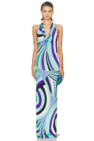Emilio Pucci Cowl Neck Maxi Dress in Verde/lilla in Blue | FWRD 