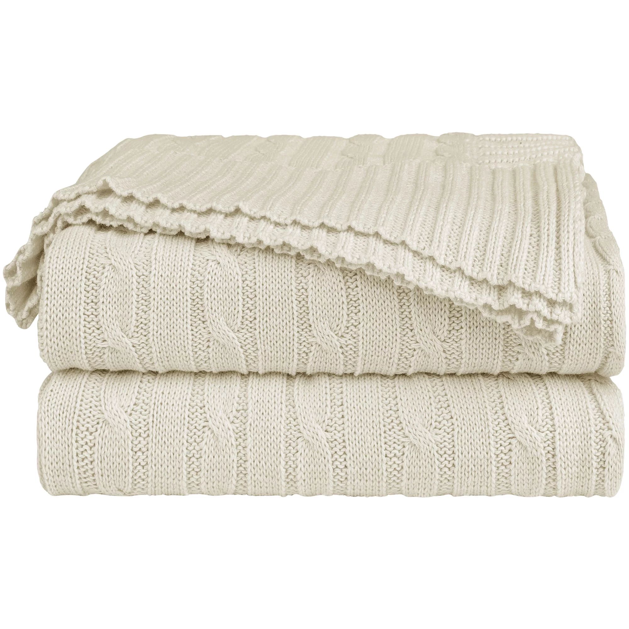Unique Bargains 100% Cotton Cable Knit Throw Bed Blanket Beige 60" x 78" - Walmart.com | Walmart (US)