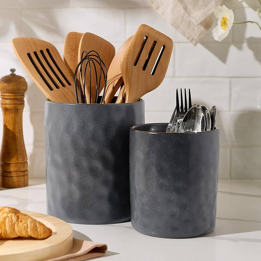 famiware Ocean Utensil Holder, 7.2"+5.8" Ceramic Kitchen Utensil Holder for Countertop, 2 Pieces ... | Amazon (US)