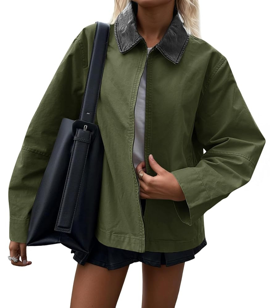 Cicy Bell Womens Oversized Fall Jackets Casual Lightweight Zip Up Cotton Canvas Light Barn Coats ... | Amazon (US)