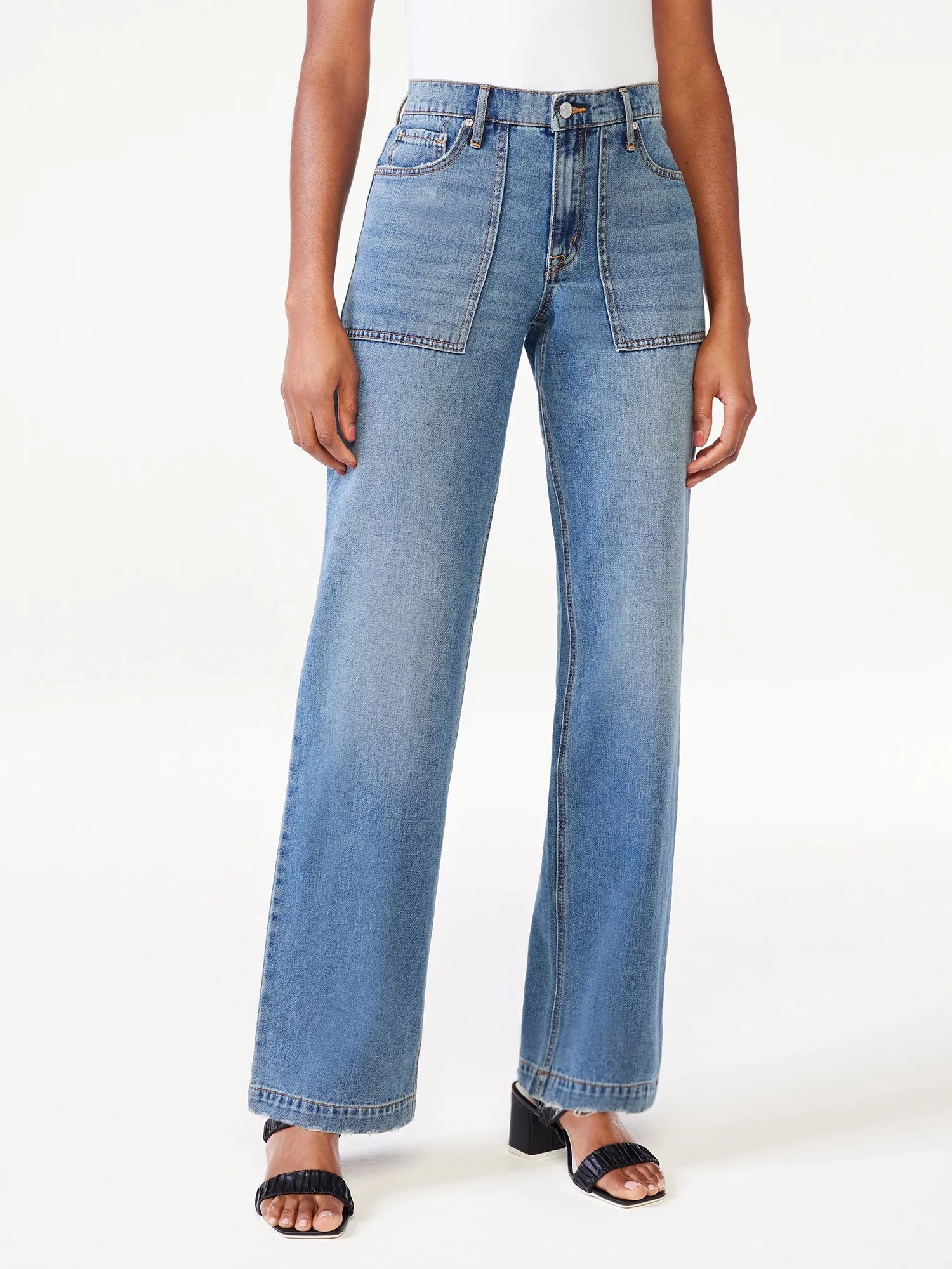 Scoop Women's Low Rise Wide Leg Ripped Jeans | Walmart (US)