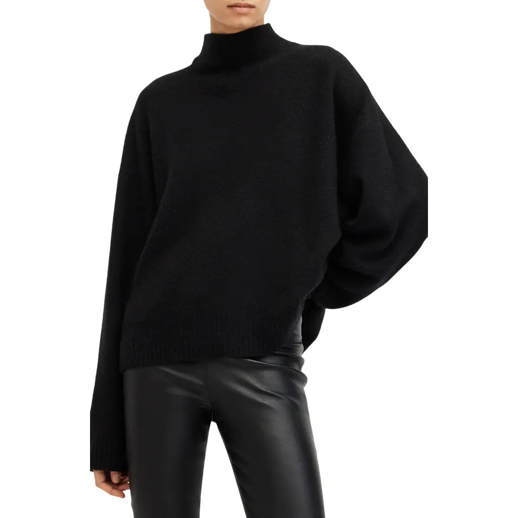 AllSaints Asha Oversize Mock Neck Sweater in Black at Nordstrom, Size Small | Nordstrom