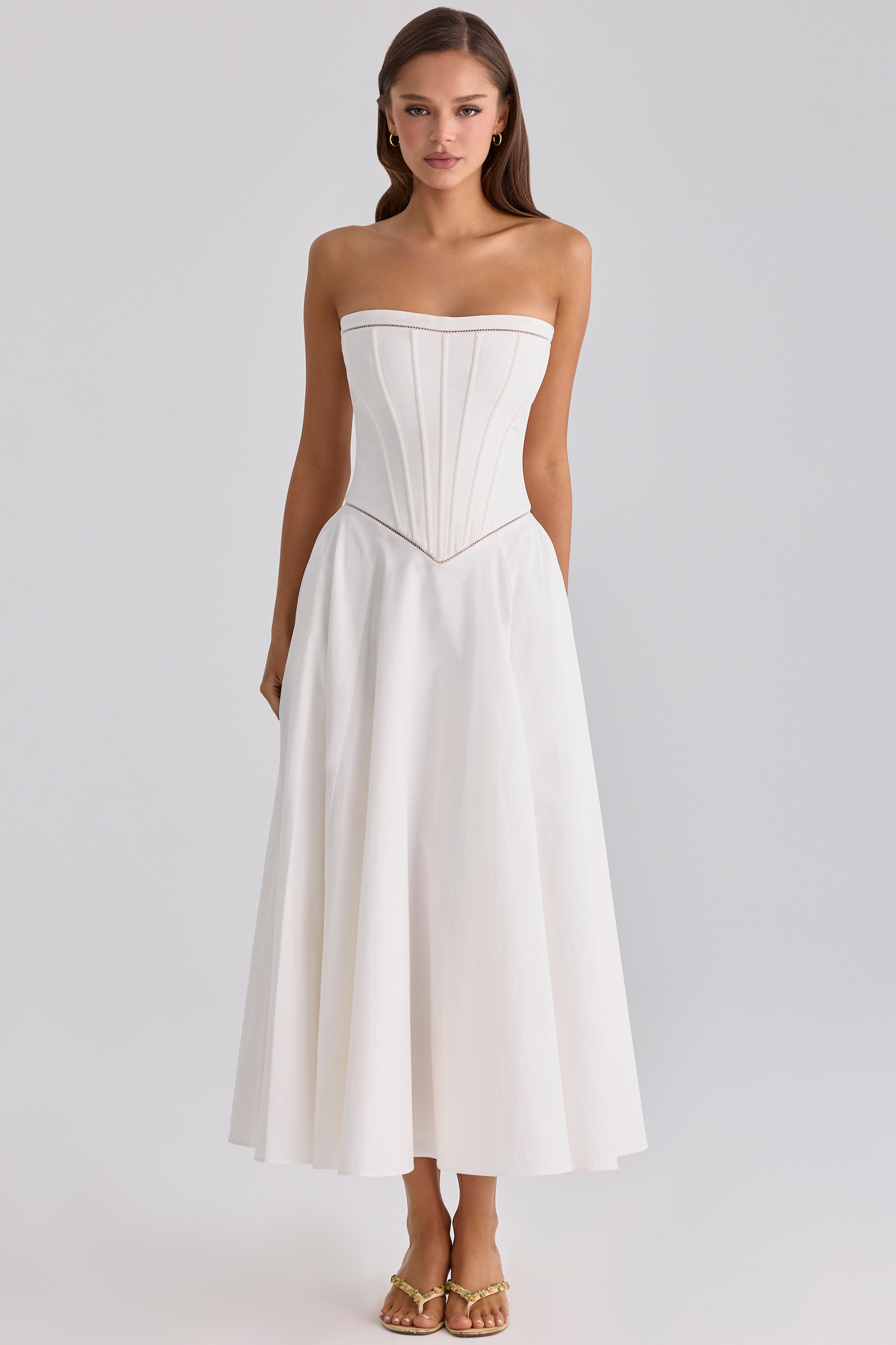 white cotton strapless maxi dress | House of CB