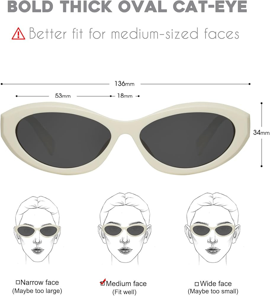 mosanana Oval Cat Eye Sunglasses for Women Retro Y2K Style MS52372 | Amazon (US)
