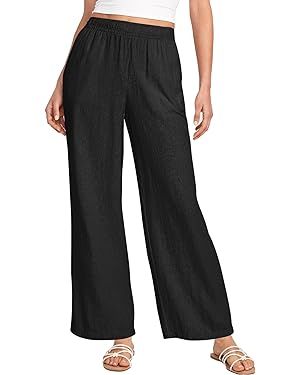 LILLUSORY Women's Linen Pants 2023 Fall Casual Wide Leg Palazzo Pants with Pockets | Amazon (US)