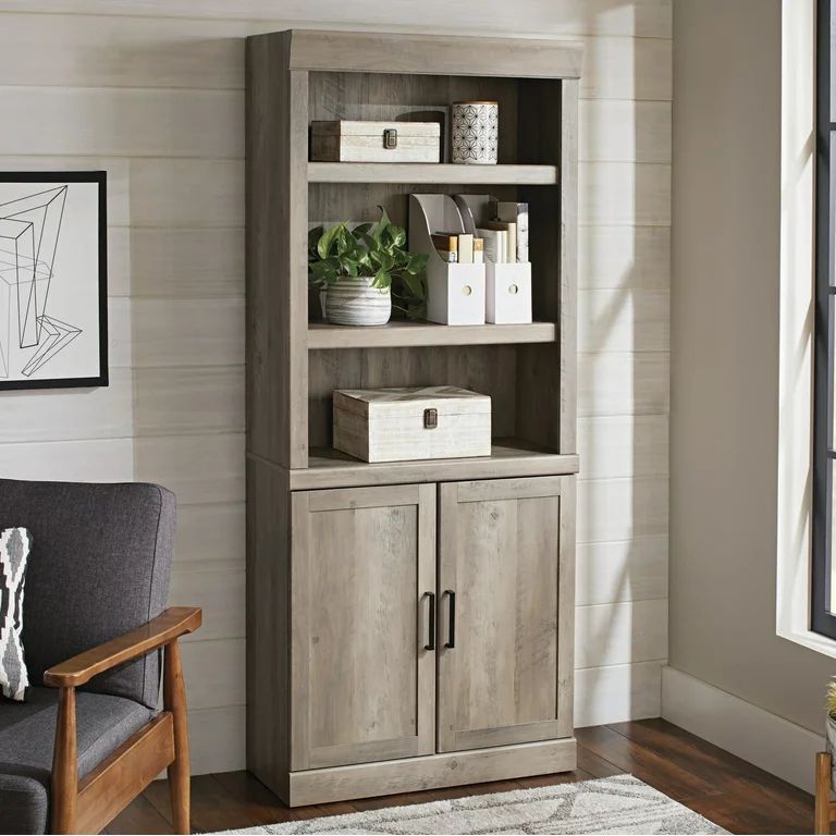 Better Homes & Gardens Glendale 5 Shelf Bookcase with Doors, Rustic Gray Finish | Walmart (US)