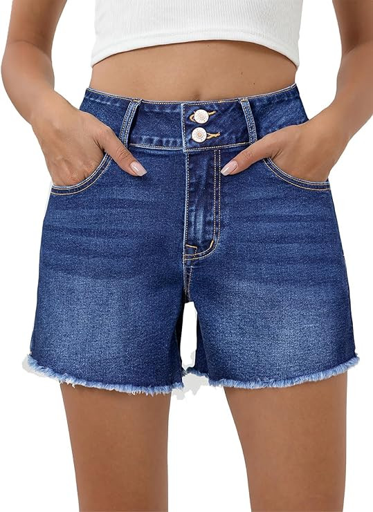 Sidefeel Women's Jean Shorts High Waisted Casual Stretchy Raw Hem Zimbaplatinum Jeans Summer Deni... | Amazon (US)