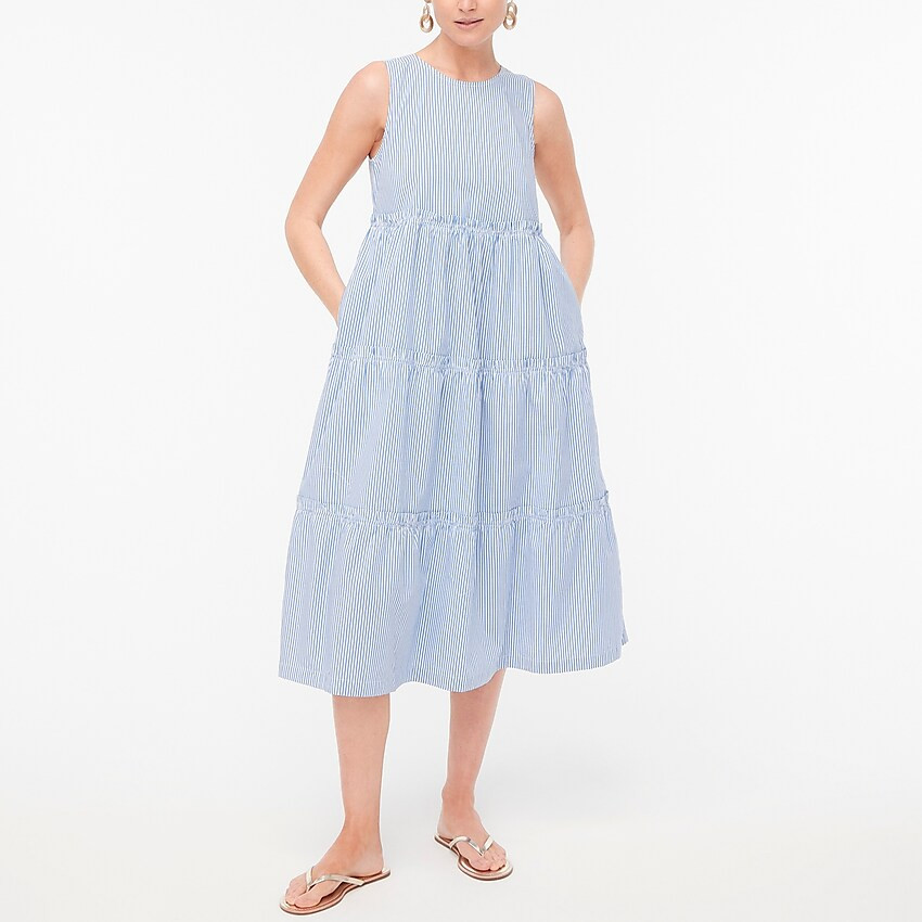 Factory: Sleeveless Striped Tiered Midi Dress For Women | J.Crew Factory