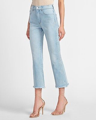 High Waisted Faded Frayed Hem Cropped Flare Jeans | Express