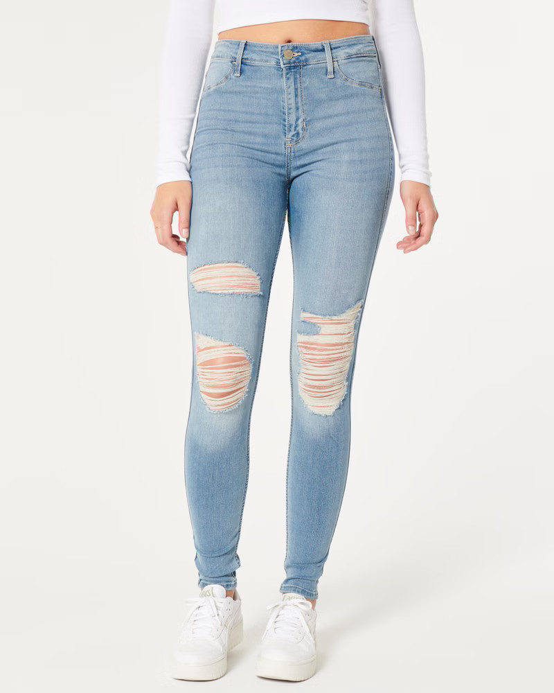 Women's High-Rise Medium Wash Jean Leggings | Women's Bottoms | HollisterCo.com | Hollister (US)