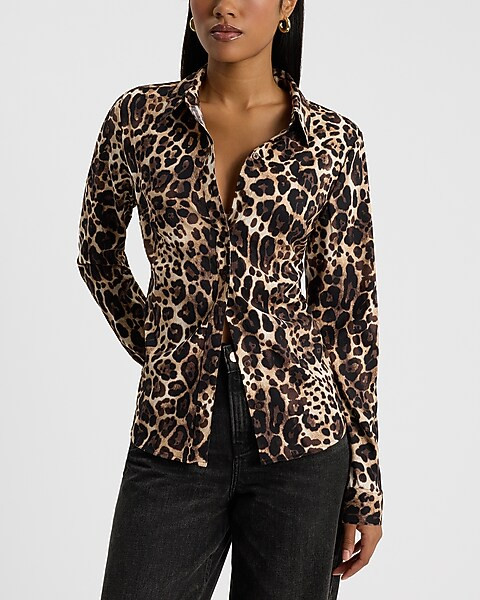 Relaxed Leopard Portofino Shirt | Express