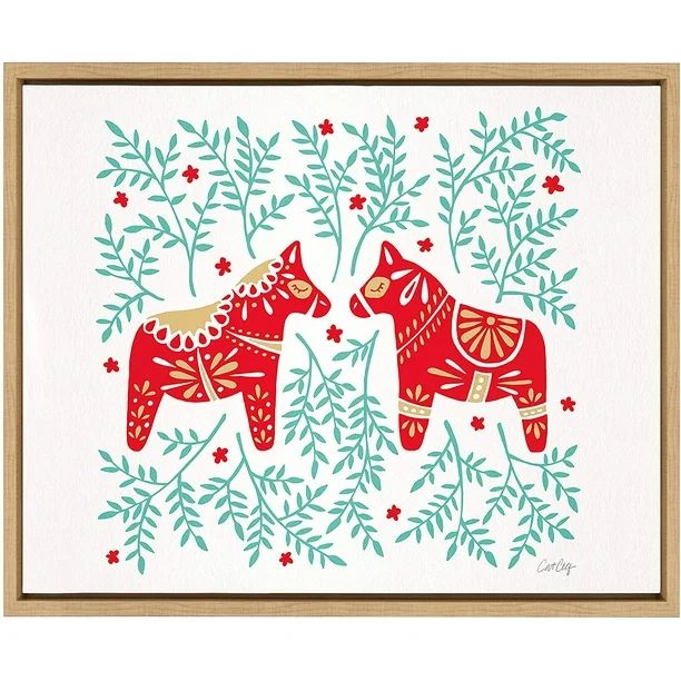 Kate and Laurel Sylvie Swedish Dala Horses Framed Canvas Wall Art by Cat Coquillette, 18x24 Natur... | Walmart (US)