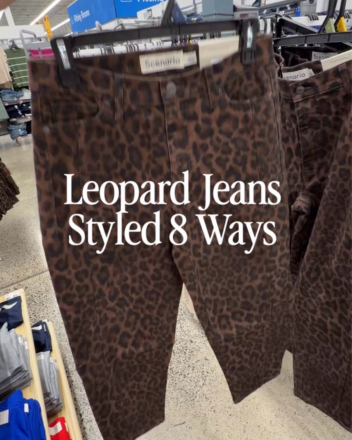 Walmart’s viral $25 leopard barrel jeans styled 8 ways! I took into account the silhouette and length of the jeans when picking shoes and tops, and these all work so well together! Outfits for work, weekend, or a night out. Jeans fit tts. #walmartfashion