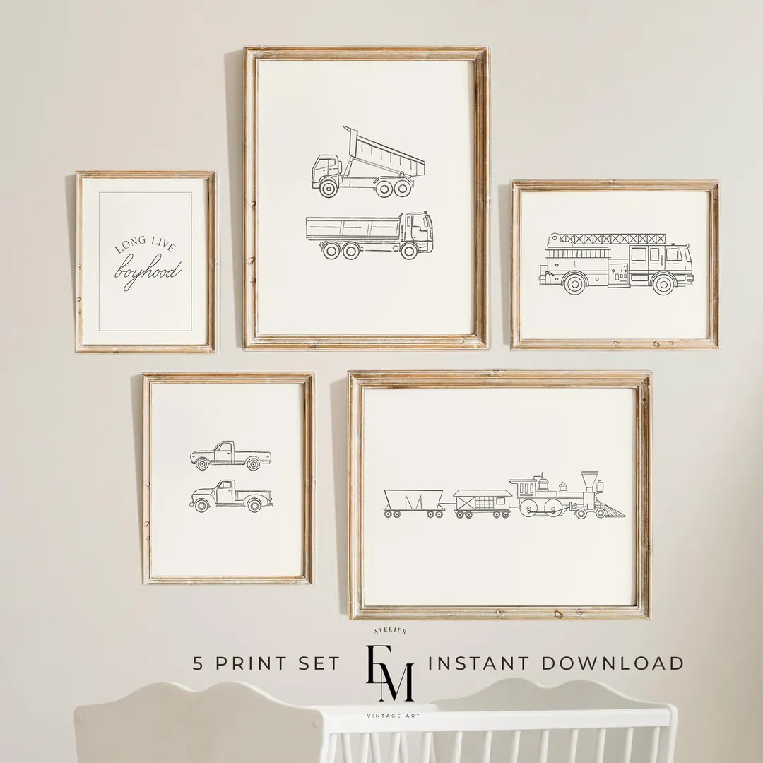 Classic Car Print Car Wall Decor Car Nursery Theme Truck Print Watercolor Vehicle Watercolor Baby... | Etsy (US)