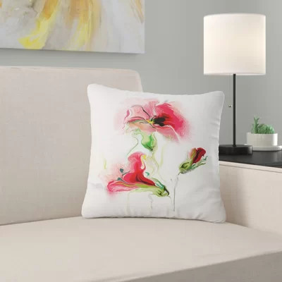 Red Floral Watercolor - Floral Printed Pillow | Wayfair North America