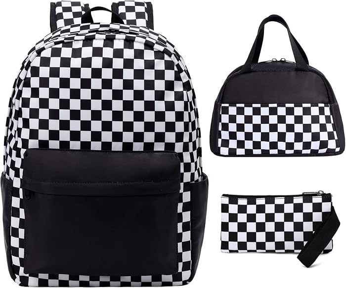 UREYMX Checkered Backpack - School Backpack for Kids, Large Capacity, Waterproof, Lightweight, Bl... | Amazon (US)