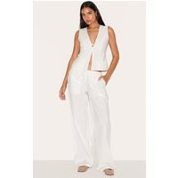 Tall White Linen Drawstring Waist Pants | PrettyLittleThing US